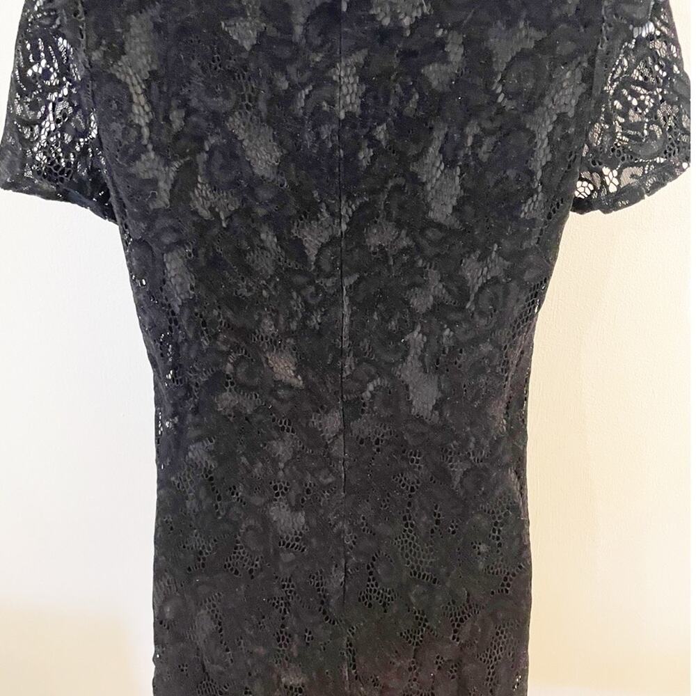 Betsey Johnson Faux Pearl Collared Black Velvet Lace Dress Size 2 - Picture 6 of 13